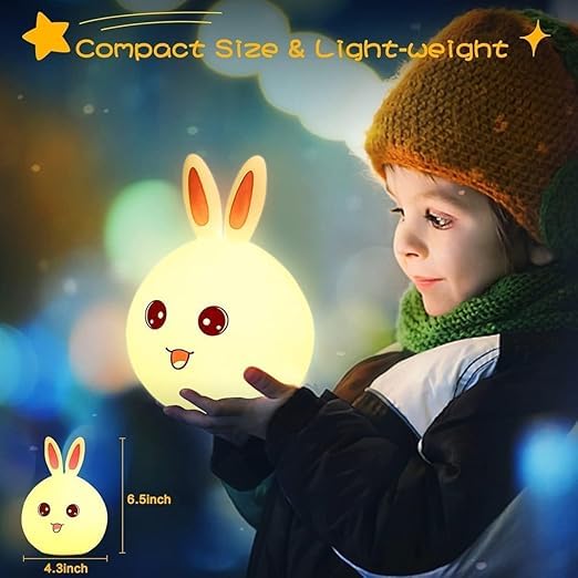 Silicone Rabbit Night Light – USB Rechargeable 7-Color LED Lamp with Touch Sensor, Kids Bedroom Décor, Romantic Decor, Valentine Day Gift, Love Gift for Her, Couple Gift