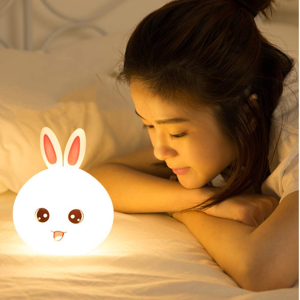 Silicone Rabbit Night Light – USB Rechargeable 7-Color LED Lamp with Touch Sensor, Kids Bedroom Décor, Romantic Decor, Valentine Day Gift, Love Gift for Her, Couple Gift