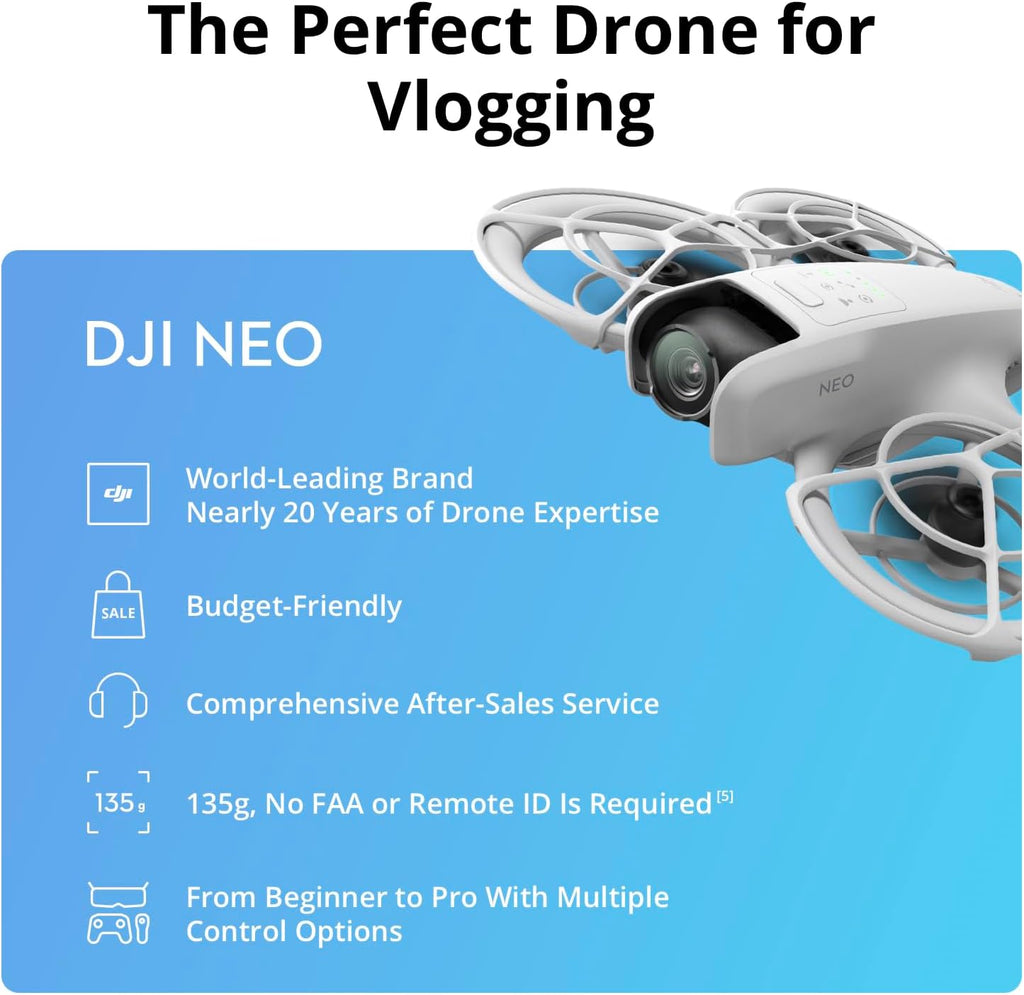 DJI Neo Three-Battery Combo, Mini Drone with 4K UHD Camera for Adults, 135g Self Flying Drone that Follows You, Palm Takeoff, Subject Tracking, QuickShots, Stabilized Video (Controller-Free) Visit the DJI Store