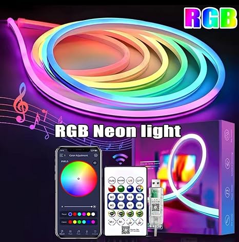 5 Meter Smart RGB Neon LED Strip Lights with App & Remote | Music Sync Rope Light for Room, Gaming, Party, Diwali & Home Decoration