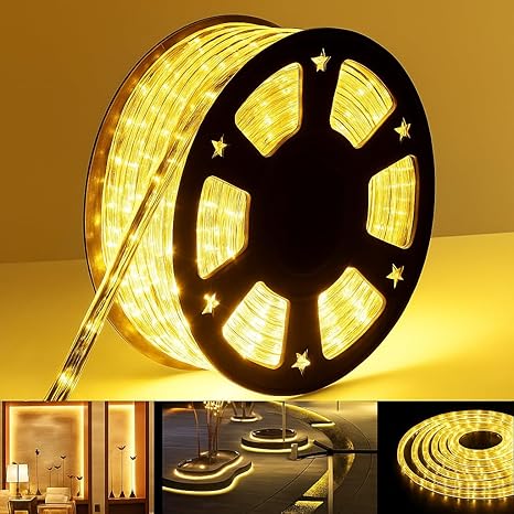 Meter Rope LED Strip Lights | 120 LED/Mtr Waterproof Outdoor Lights for Balcony, Home Decor, Cove Light for False Ceiling | Flexible, Cuttable Strip Light for Diwali Decoration - Warm White