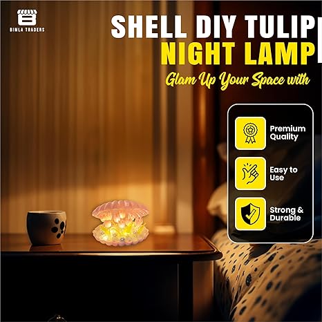 Shell Tulip Night Light Decorative Nights Lamp, DIY Tulips Flower Table Lamp Gift for Women, Girl, Soft Pink Glow, Home Decor (Shell Tulip)