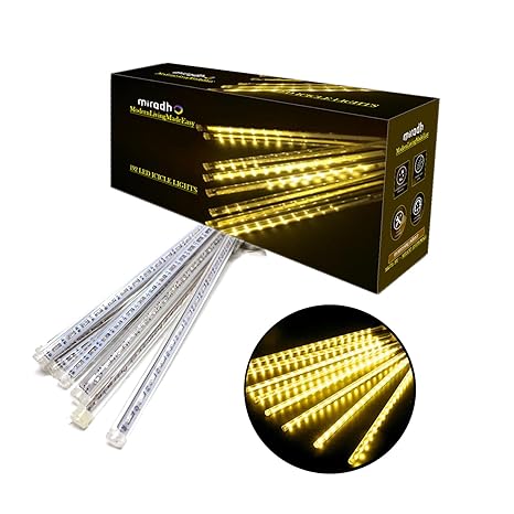 Rain Drop LED Meteor Shower 192 LEDs 8 Tubes (11.8") | Icicle Falling Effect for Diwali, Christmas, New Year, Home & Outdoor Decoration