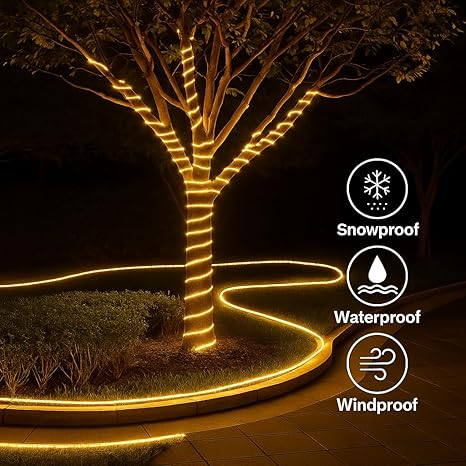 Meter Rope LED Strip Lights | 120 LED/Mtr Waterproof Outdoor Lights for Balcony, Home Decor, Cove Light for False Ceiling | Flexible, Cuttable Strip Light for Diwali Decoration - Warm White