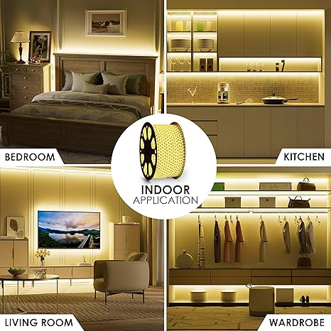 Meter Rope LED Strip Lights | 120 LED/Mtr Waterproof Outdoor Lights for Balcony, Home Decor, Cove Light for False Ceiling | Flexible, Cuttable Strip Light for Diwali Decoration - Warm White